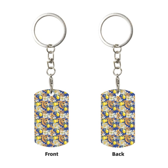 Uemuo Sicilian Style Pattern Rectangular Metal Keychain - Durable, Stylish, and Personalized Key Ring for Men and Women,Engraved Keychain,Gift Slim Sturdy Keychain