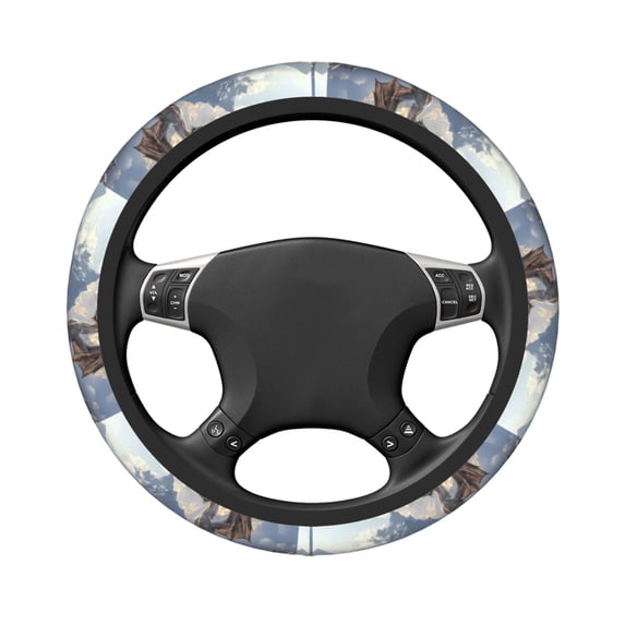 Uemuo Silver Dragon Mountain Peaks Printed Car Elastic Steering Wheel Cover - Universal Car Accessory for Diverse Cars Anti-Slip, and Comfortable- 15"