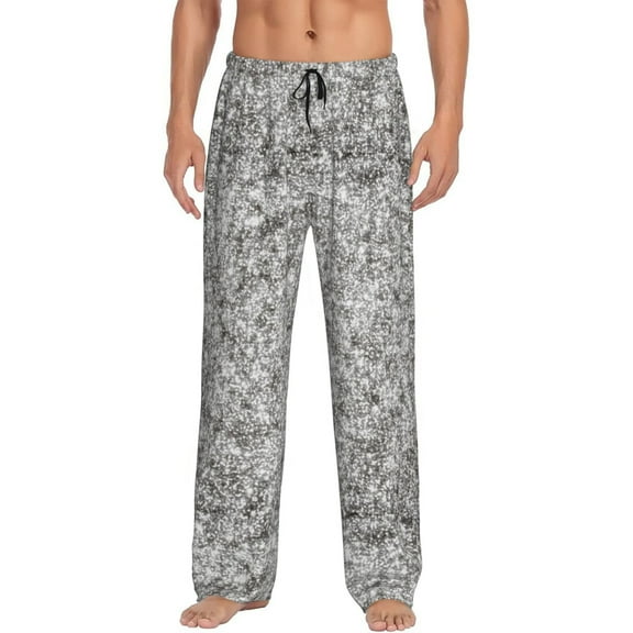 Uemuo Silver Glitter Pattern Men's Wide Leg Palazzo Lounge Pants with Pockets Light Weight Loose Comfy Casual Pajama Pants-Medium
