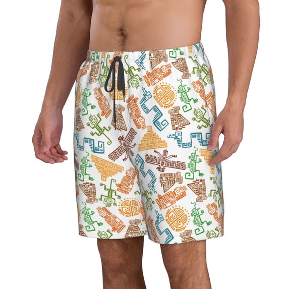Uemuo Simple Drawing Pattern Men's Swim Trunks Hawaiian Beach Bathing Suit Swimsuits Beach Quick-Dry Shorts with Pockets-Small