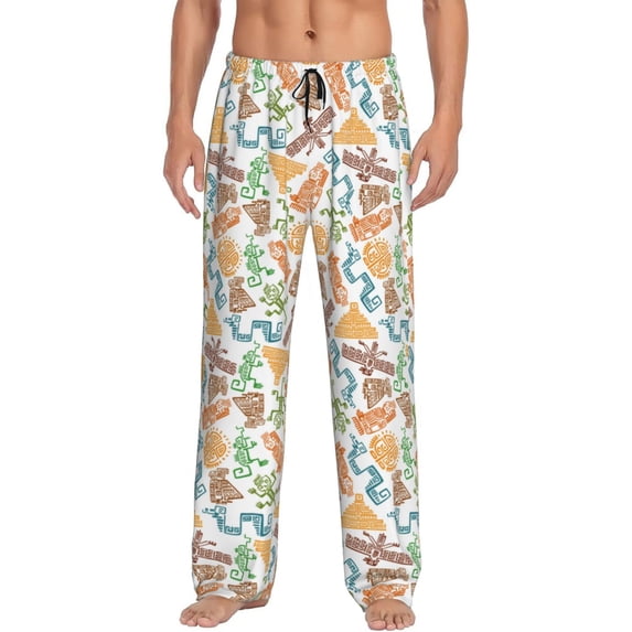 Uemuo Simple Drawing Pattern Men's Wide Leg Palazzo Lounge Pants with Pockets Light Weight Loose Comfy Casual Pajama Pants-Small