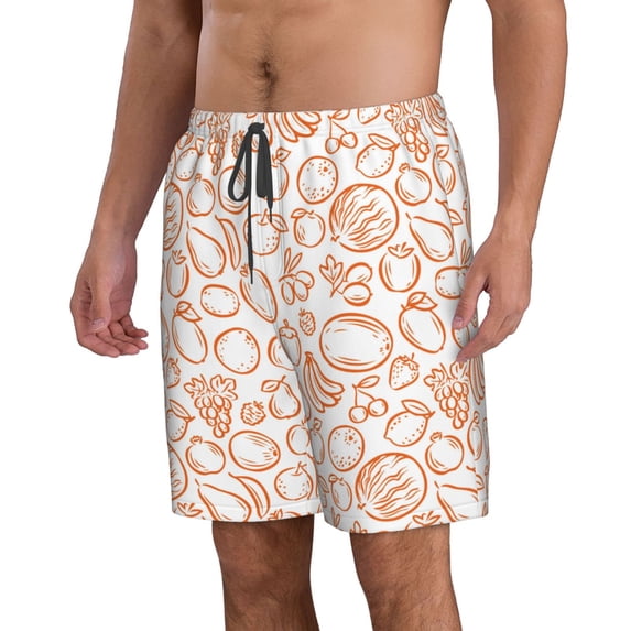 Uemuo Simple Fruit Pattern Men's Swim Trunks Hawaiian Beach Bathing Suit Swimsuits Beach Quick-Dry Shorts with Pockets-Medium