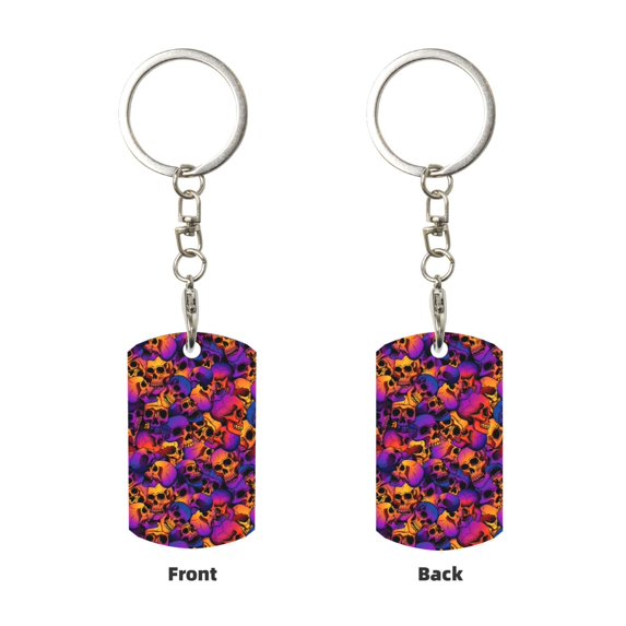 Uemuo Skull Pattern Rectangular Metal Keychain - Durable, Stylish, and Personalized Key Ring for Men and Women,Engraved Keychain,Gift Slim Sturdy Keychain