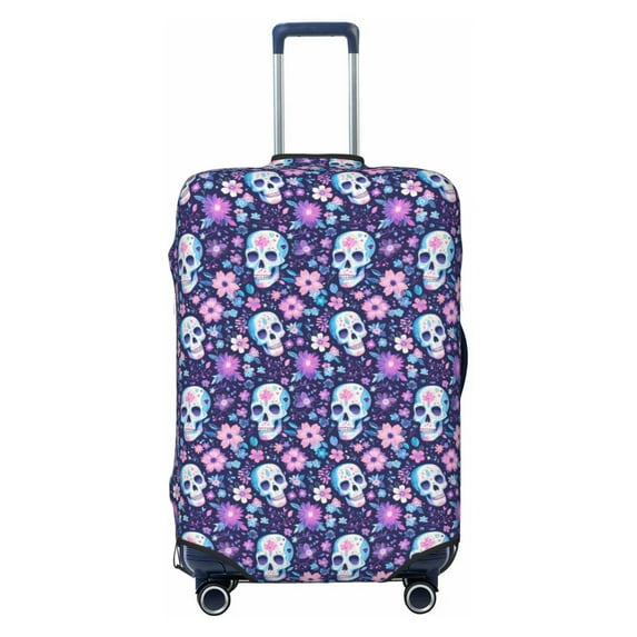 Uemuo Skull Purple Flower Printed Washable Luggage Cover - Fashion Suitcase Protector Fits 18-32 Inch Luggage -Small