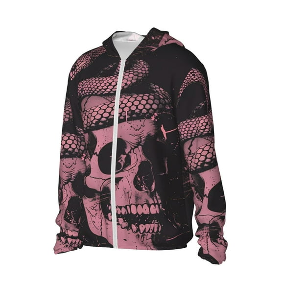 Uemuo Skull and Snake Art Pattern Women's Full Zip UPF 50  Sun Protection Hoodie Jacket Long Sleeve Sun Shirt Hiking Outdoor Performance with Pockets-X-Large