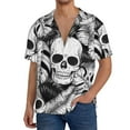 thumbnail image 1 of Uemuo Skull and palm leaves Pattern Cotton Linen Short Sleeve Shirts,Casual Lightweight Button Down Shirts,Vacation Beach Summer Tops-3X-Large, 1 of 7