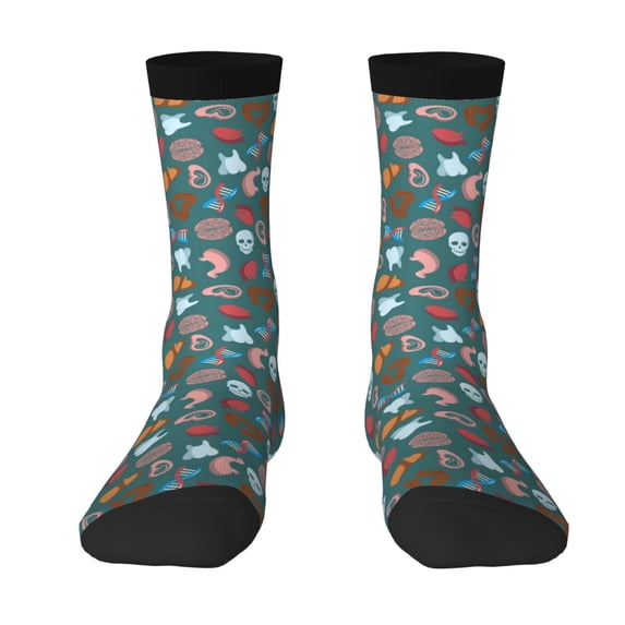 Uemuo Skull cute organ Pattern Women's Crew Socks, Soft Durable Breathable Moisture-Wicking with Odor Control Cotton socks