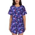 thumbnail image 1 of Uemuo Skull daisy purple Pattern Women's Short-Sleeved Pajama, Button-Front Loungewear, 2-Piece Summer Sleepwear, Elastic Drawstring Shorts-3X-Large, 1 of 7