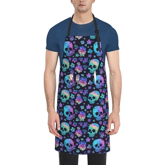 Uemuo Skull flower cute Pattern Waterproof Apron Adjustable Dishwasher Apron- Apron for Women Men Heavy Duty Work Apron for Dishwashing Chemical Lab