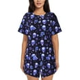 thumbnail image 1 of Uemuo Skull flower leaf purple Pattern Women's Short-Sleeved Pajama, Button-Front Loungewear, 2-Piece Summer Sleepwear, Elastic Drawstring Shorts-XX-Large, 1 of 7