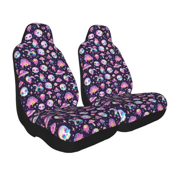 Uemuo Skull mushroom space Pattern Car Seat Covers for Front Seats Waterproof Seat Covers for Cars, Universal Auto Front Seats Protector Fits for Car-2 PCS