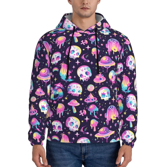 Uemuo Skull mushroom space Pattern Men's Hoodie - Casual Pullover Hoodie with Kangaroo Pocket, Stylish Hooded Sweatshirt for Everyday Wear-XX-Large