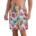 thumbnail image 1 of Uemuo Skulls and Roses Pattern Men's Swim Trunks Hawaiian Beach Bathing Suit Swimsuits Beach Quick-Dry Shorts with Pockets-, 1 of 9