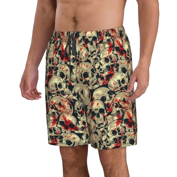 Uemuo Skulls1 Pattern Men's Swim Trunks Hawaiian Beach Bathing Suit Swimsuits Beach Quick-Dry Shorts with Pockets-3X-Large