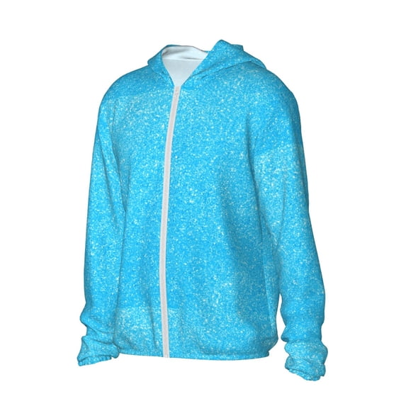 Uemuo Sky Blue Glitter Pattern Women's Full Zip UPF 50+ Sun Protection Hoodie Jacket Long Sleeve Sun Shirt Hiking Outdoor Performance with Pockets-Large