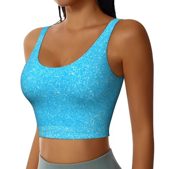 Uemuo Sky Blue Glitter Pattern Women's Sports Bra - High Impact Support, Breathable, and Comfortable Athletic Bra for Running, Yoga, and Workouts