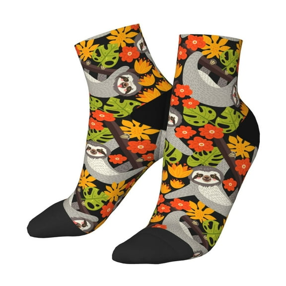 Uemuo Sloth on the Branch Printed Crew Socks, Moisture-Wicking Socks, Athletic Socks for Men Breathable Cushion Socks Casual Sport Socks for Running Traveling
