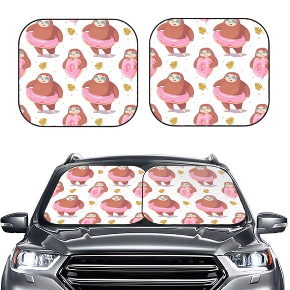 Uemuo Sloth with Donuts1 Printed 2 PCS Car Windshield Sun Shade, Auto Sun Heat and UV Rays Blocker, Foldable Automotive Front Window Sunshade Protector