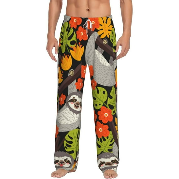 Uemuo Sloth on the Branch Pattern Men's Wide Leg Palazzo Lounge Pants with Pockets Light Weight Loose Comfy Casual Pajama Pants-Medium