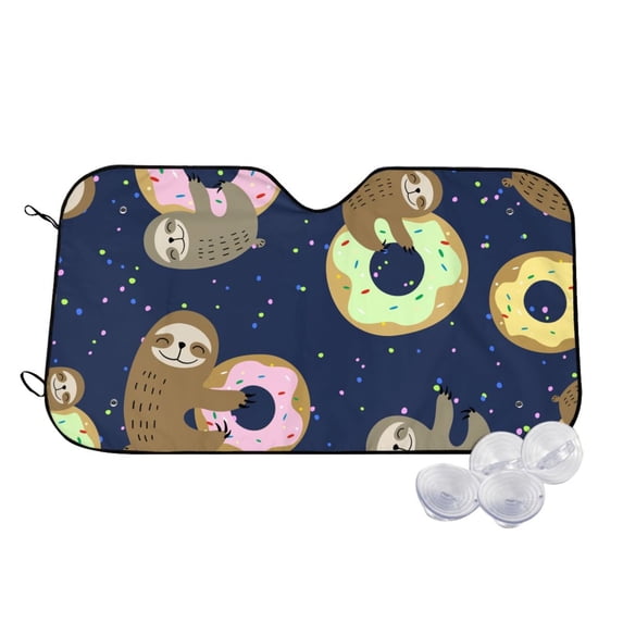 Uemuo Sloth with Donuts Pattern Accordion Car Windshield Sun Shade, Foldable Reflective Sun Visor for Car, Reflector Windshield Sunshade-