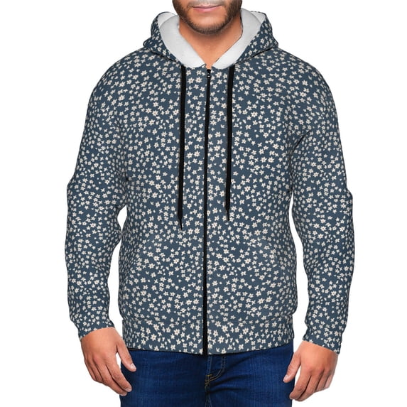 Uemuo Small White Flowers for Men's Fashion Full-zip Hoodies & Sweatshirts with Kangaroo Pocket, Zip-up Hooded Sweatshirt, Moisture Wicking & Breathable-Small