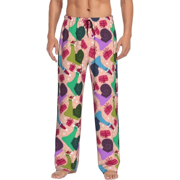 Uemuo Snails Pattern Men's Wide Leg Palazzo Lounge Pants with Pockets Light Weight Loose Comfy Casual Pajama Pants-Small