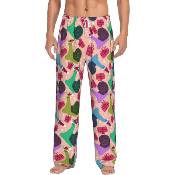 Uemuo Snails Pattern Men's Wide Leg Palazzo Lounge Pants with Pockets Light Weight Loose Comfy Casual Pajama Pants-Small