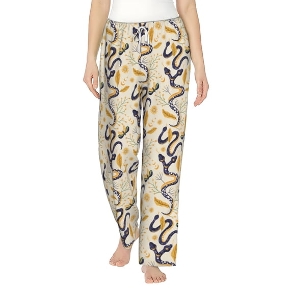 Uemuo Snake And Floral Pattern Women's Wide Leg Palazzo Lounge Pants with Pockets Light Weight Loose Comfy Casual Pajama Pants-Medium