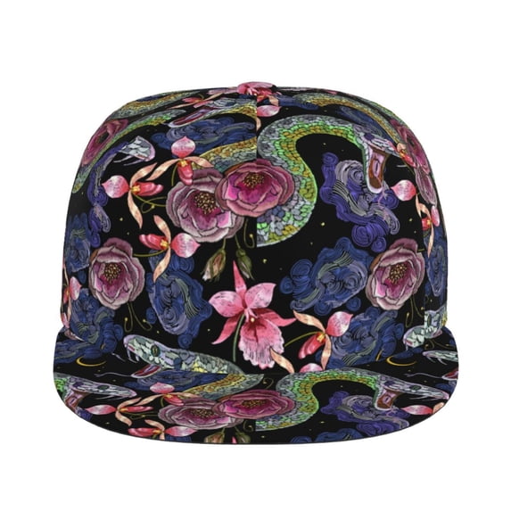 Uemuo Snake And Flower Pattern Women's Baseball Cap,Straight Brim Hat,Golf Dad Hat,Travel Hat,Sun Protection Cap,Everyday Accessory