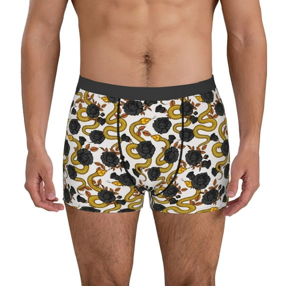 Uemuo Snake And Rose Pattern Men's Boxer Briefs,Trunk Anti-Chafing,Comfortable, Durable, and Stylish Underwear-