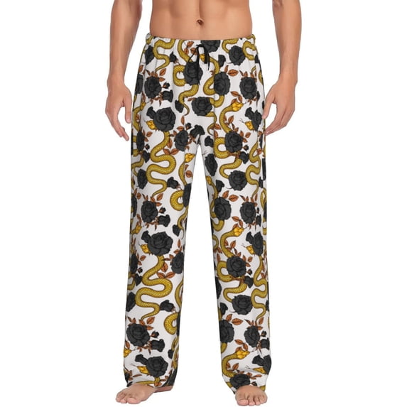 Uemuo Snake And Rose Pattern Men's Wide Leg Palazzo Lounge Pants with Pockets Light Weight Loose Comfy Casual Pajama Pants-XX-Large