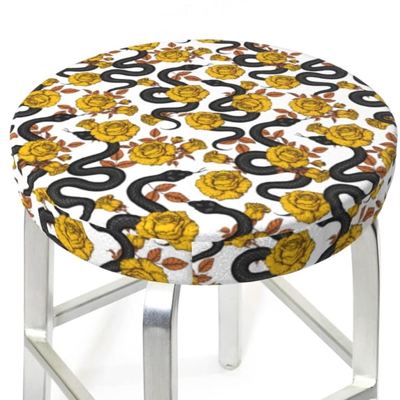 Uemuo Snake And Rose Pattern Round Bar Stool Seat Covers Washable Stool Cushion Slipcover Elastic Bar Chair Covers-13 inch
