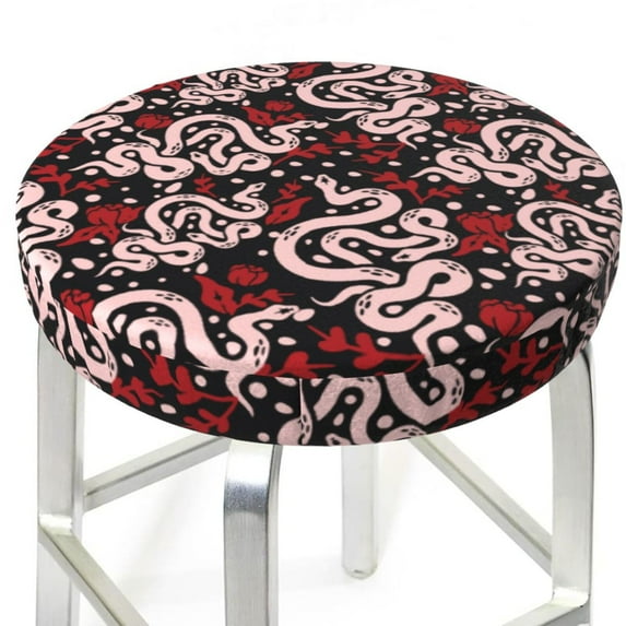 Uemuo Snake And Rose Pattern Round Bar Stool Seat Covers Washable Stool Cushion Slipcover Elastic Bar Chair Covers-