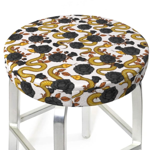 Uemuo Snake And Rose Pattern Round Bar Stool Seat Covers Washable Stool Cushion Slipcover Elastic Bar Chair Covers-