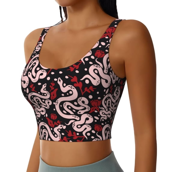 Uemuo Snake And Rose Pattern Women's Sports Bra - High Impact Support, Breathable, and Comfortable Athletic Bra for Running, Yoga, and Workouts