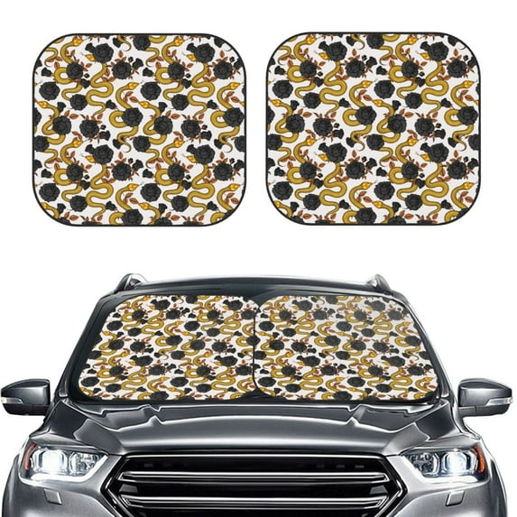 Uemuo Snake And Rose Printed 2 PCS Car Windshield Sun Shade, Auto Sun Heat and UV Rays Blocker, Foldable Automotive Front Window Sunshade Protector