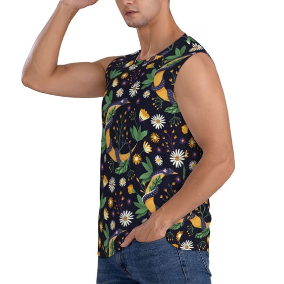 Uemuo Snake And Flower Pattern Men's Sleeveless T-Shirt,Muscle Athletic Tank Top, Moisture-wicking Quick-dry Breathable Classic Tee Top for Gym Run Outdoor Sports-