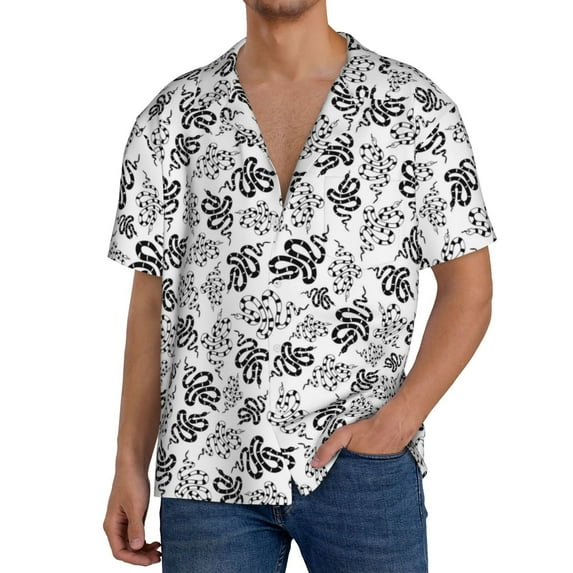 Uemuo Snake Pattern Cotton Linen Short Sleeve Shirts,Casual Lightweight Button Down Shirts,Vacation Beach Summer Tops-Medium