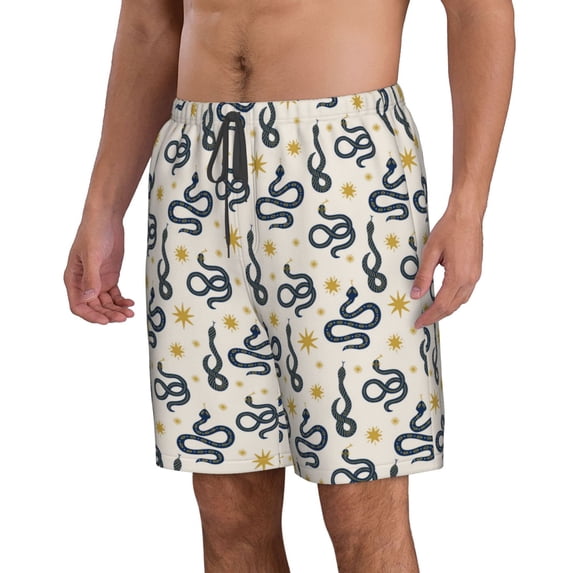 Uemuo Snake Pattern Men's Swim Trunks Hawaiian Beach Bathing Suit Swimsuits Beach Quick-Dry Shorts with Pockets-Small