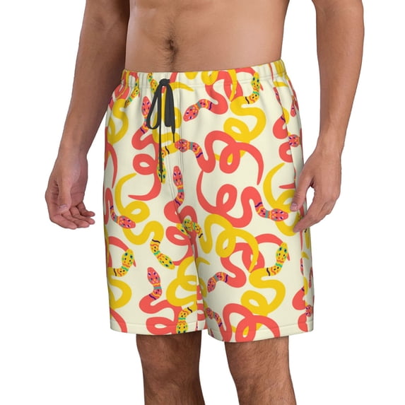Uemuo Snake Pattern Men's Swim Trunks Hawaiian Beach Bathing Suit Swimsuits Beach Quick-Dry Shorts with Pockets-Small