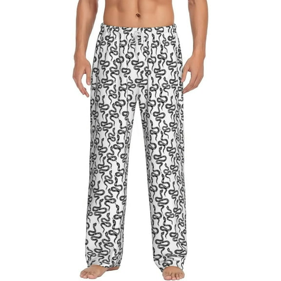 Uemuo Snake Pattern Men's Wide Leg Palazzo Lounge Pants with Pockets Light Weight Loose Comfy Casual Pajama Pants-Medium