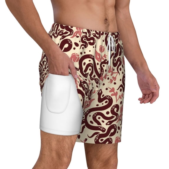 Uemuo Snake Pattern Mens Swim Trunks Quick Dry Board Shorts with Mesh Lining, Stretch Beach Shorts Quick Dry No-Chafing Board Shorts-Medium