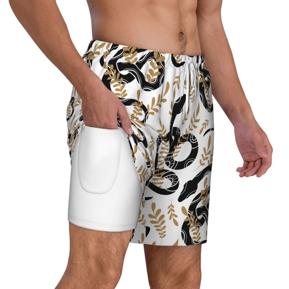 Uemuo Snake Pattern Mens Swim Trunks Quick Dry Board Shorts with Mesh Lining, Stretch Beach Shorts Quick Dry No-Chafing Board Shorts-Medium