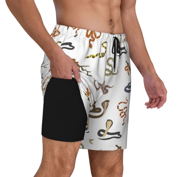 Uemuo Snake Pattern Mens Swim Trunks Quick Dry Board Shorts with Mesh Lining, Stretch Beach Shorts Quick Dry No-Chafing Board Shorts-Small