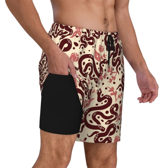 Uemuo Snake Pattern Mens Swim Trunks Quick Dry Board Shorts with Mesh Lining, Stretch Beach Shorts Quick Dry No-Chafing Board Shorts-XX-Large