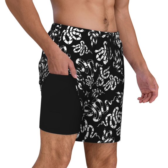 Uemuo Snake Pattern Mens Swim Trunks Quick Dry Board Shorts with Mesh Lining, Stretch Beach Shorts Quick Dry No-Chafing Board Shorts-Small