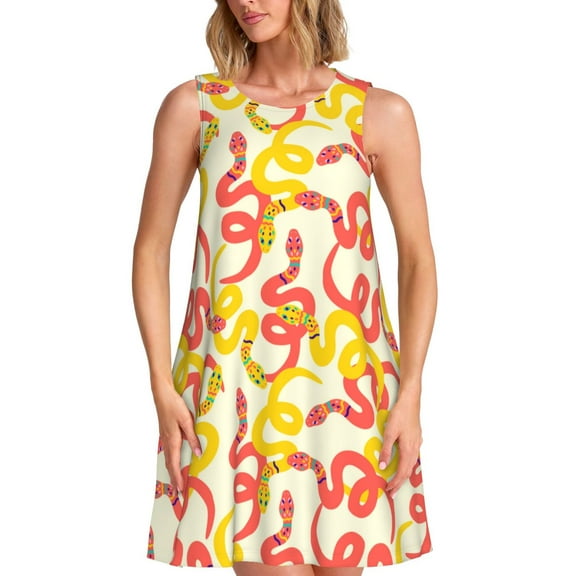 Uemuo Snake Pattern Women’s Sleeveless Dress – Casual Summer A-Line Dress, Stylish and Comfortable Sundress for Hot Weather