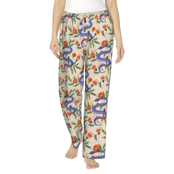 Uemuo Snake Pattern Women's Wide Leg Palazzo Lounge Pants with Pockets Light Weight Loose Comfy Casual Pajama Pants-Small