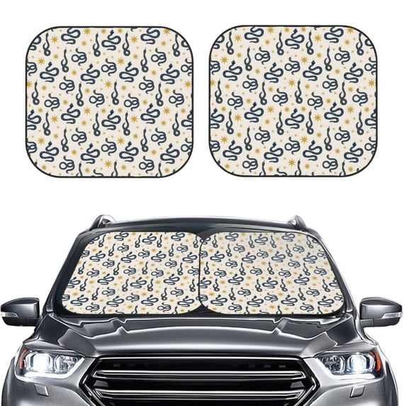 Uemuo Snake Printed 2 PCS Car Windshield Sun Shade, Auto Sun Heat and UV Rays Blocker, Foldable Automotive Front Window Sunshade Protector