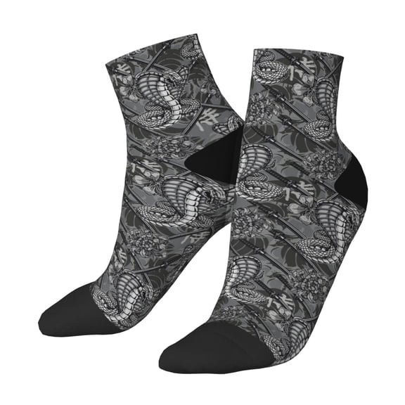 Uemuo Snake Printed Crew Socks, Moisture-Wicking Socks, Athletic Socks for Men Breathable Cushion Socks Casual Sport Socks for Running Traveling